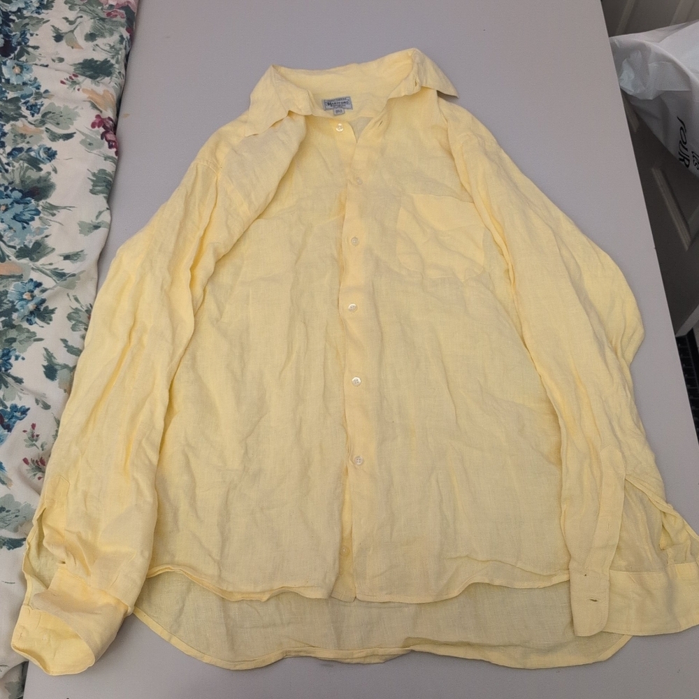 Hartford Men's Light Yellow Casual Button Down Linen Shirt XXL